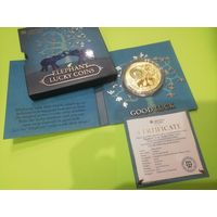 Серебряная монета "Слоники" 2013 г. покрыта золотом 999 пробы