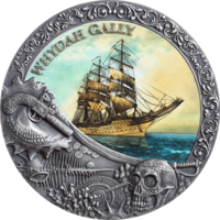 RARE Ниуэ 5 долларов 2019г. "Великие кораблекрушения в истории: Корабль Уайда Галли". Монета в капсуле; деревянном подарочном футляре; сертификат; коробка. СЕРЕБРО 62,20гр.(2 oz).