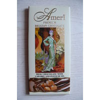 Картонная упаковка от шоколада -- Ameri молочный с кусочками карамели и солью (Бельгия, ноябрь 2020, 100 г)