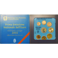 Италия 2002 год. 1, 2, 5, 10, 20, 50 евроцентов, 1 и 2 Евро. Официальный набор монет Евро в буклете