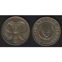 Кипр km55.3 5 центов 2004 год (5-контур, год большой) (f