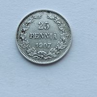 25 пенни 1907 года. Серебро 750. Монета не чищена. 43