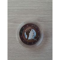 2 евро 2014 год, Латвия регулярная, ЦВЕТНАЯ в капсуле, UNC