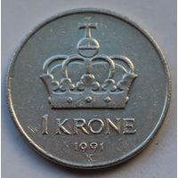 Норвегия 1 крона, 1991 г.