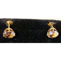 Запонки, серебро 875пр, позолота,горный хрусталь, клеймо Звезда,СССР