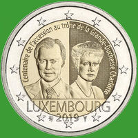 2 евро 2019 Люксембург 100 лет вступлению на трон Великой Герцогини Шарлотты UNC из ролла