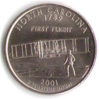25 центов 2001 г. Северная Каролина серия Штаты и Территории Двор D _UNC