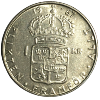 Швеция 1 крона, 1967 (серебро)