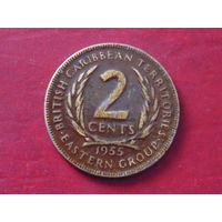 Восточные Карибы 2 цента 1955 г.