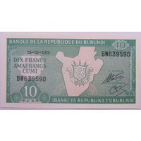 Бурунди 10 франков 2005 г UNC