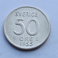 50 эре 1955 года Швеция. Серебро 400. Монета не чищена. 474