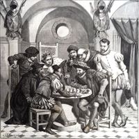 Гравюра старинная "Шахматы", 1885 г.