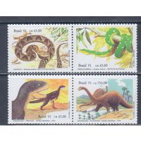 [2104] Бразилия 1991. Фауна.Змеи.Динозавры. СЕРИЯ MNH