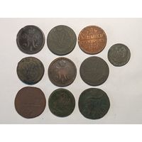 Монета 1, 2 копейки 1758-18416 гг. Российская Империя. Одним лотом 10 шт. С рубля.
