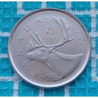 Канада 25 центов 2010 года, UNC. Олень. Королева Елизавета II.