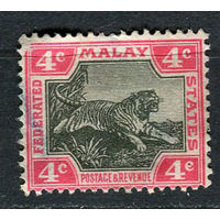 Малайская Федерация - 1901/1904 - Тигр 4С - [Mi.17] - 1 марка. Гашеная.  (Лот 66EV)-T25P1