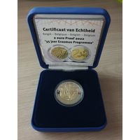 Бельгия монета 2 евро 2022 юбилейная 35 лет программе Эразмус (Эрасмус) PROOF ФУТЛЯР