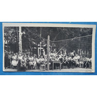 Болельщики перед игрой в волейбол. Фото в пионерском лагере. 1950-е. 8х15 см.