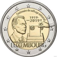 2 евро 2019 Люксембург 100-летие всеобщего права голоса UNC из ролла