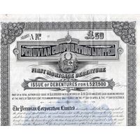 Peruvian Corporation limited, облигация в 50 фунтов с погодовыми купонами. Англия, 1895 г. Редкая.
