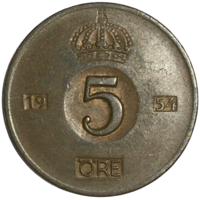 Швеция 5 эре, 1954