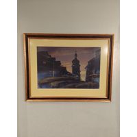 Вячеслав Павловец картина  "Ночной  Гейдельберг" акварель, в деревянной раме с антибликовым стеклом
