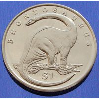 Сьерра-Леоне.  1 доллар  2006 год  KM#324  "Динозавры - Бронтозавр"