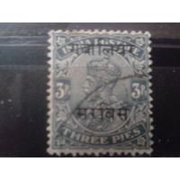 Британская Индия 1912 Король Георг 5 Надпечатка 3 пайса
