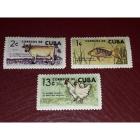 Куба 1964 Фауна. Народное движение экономии. Сельское хозяйство. Рыболовство. Куры. Коровы. Полная серия 3 чистые марки
