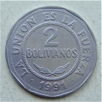 Боливия 2 боливиано 1991