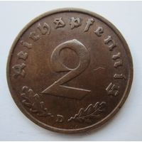 Германия 2 рейхспфеннига 1936 D  .v-0