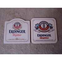 Две подставки под пиво (бирдекели) "ERDINGER" (Германия).