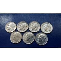 Сборка даймов США (7 монет в лоте 1979-2006 года,состояние на фото)