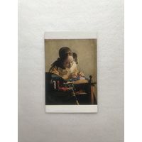 Французская открытка "Кружевница" Ван дер Меер Лувр