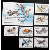 Йемен 1990  г. Утки. Птицы. Фауна, полная серия из 7 марок + Блок #0211-Ф1P48
