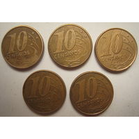 Бразилия 10 сентаво 2003, 2009 гг. Цена за 1 шт.