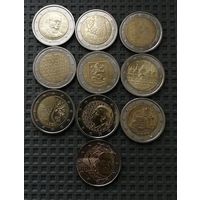 10 РАЗНЫХ юбилейных монет 2 евро одним лотом.  UNC. Лот 4