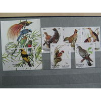 Марки - фауна, Шарджа, птицы, блок и 5 марок