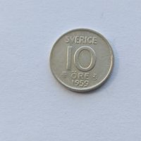 10 эре 1959 года Швеция. Серебро 400. Монета не чищена. 5