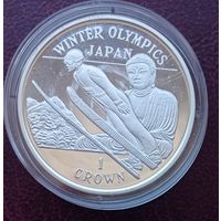 Гибралтар 1 крона 1998. Зимняя Олимпиада в Нагано. Серебро. Редкость!