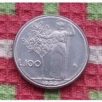 Италия 100 лир 1990 года, UNC. Маленькая. RR
