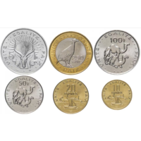ДЖИБУТИ 1991-2013 год. НАБОР 6 монет (5, 10, 20, 50, 100 и 250 Франков) UNC