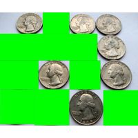 Квотер (1/4 доллара, 25 центов) США, 1965, 1968, 1968 D, 1973, 1974, 1977, 1979.