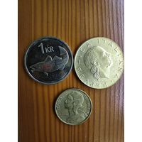 Италия 200 лир 1981, Исландия 1 крона 2011, франция 5 центов 1971  -89
