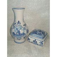Миниатюрная пара - вазочка и шкатулка Голландия Delft