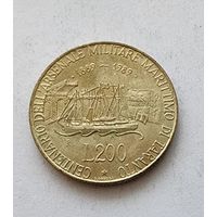Италия 200 лир, 1989 100 лет морской военной базе в Таранто