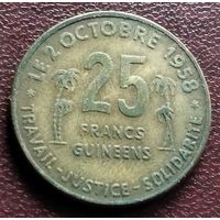 Гвинея 25 франков, 1959, редкая, старый франк