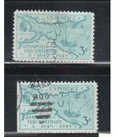 США-1949, (Мих.598), гаш. , Аннаполис, Карта, Корабль(одиночка),цена за 1 м на выбор