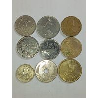 Европа  , 9 монет без повторов с рубля .