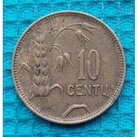 Литва 10 центов 1925 года, AU. Погоня. Колос.